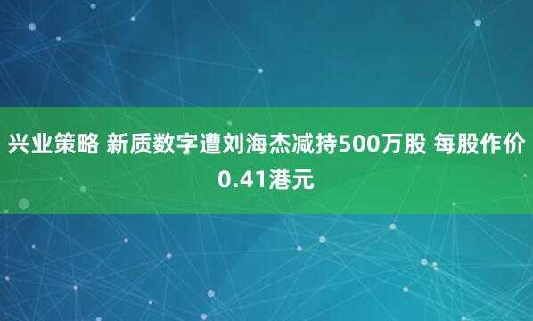 兴业策略 新质数字遭刘海杰减持500万股 每股作价0.41港元